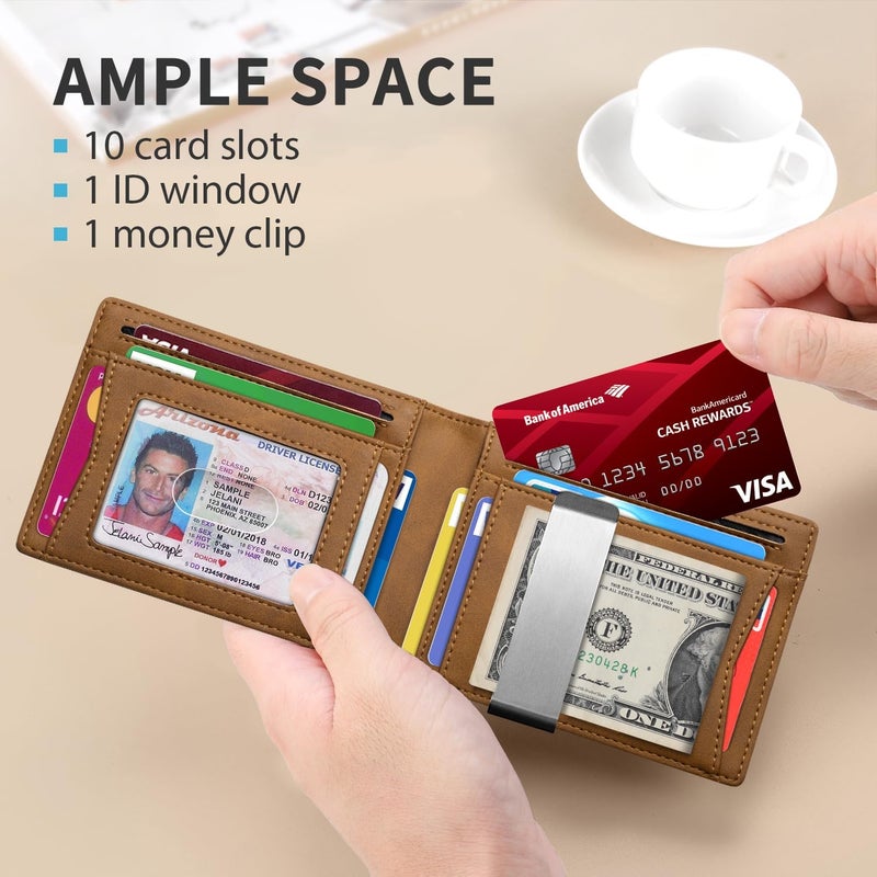 RUNBOX Slim Novelty Wallets for Men RFID Blocking 11 Card Holder Minimalist Small Leather Bifold Men's Front Pocket Wallet Gift Box - Image 2